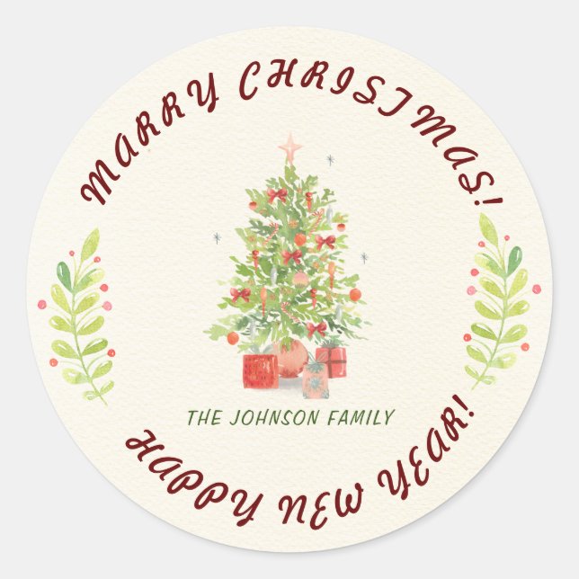 Sticker Rond Rustique Personnaliser la verdure Noël (Devant)