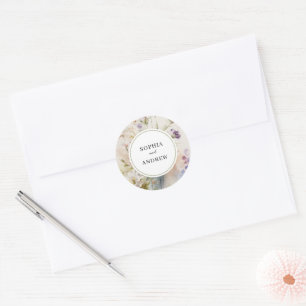 Sticker Rond Rustique Retro Fleur sauvage d'aquarelle Mariage