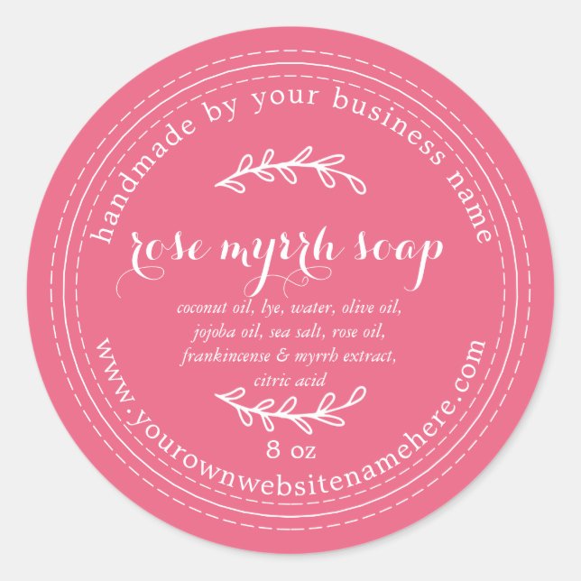 Sticker Rond Rustique Rose à la main Myrrh savon Camellia rose (Devant)