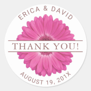 Sticker Rond Rustique rose Gerbera Daisy Floral Mariage Merci