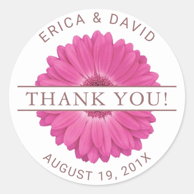 Sticker Rond Rustique rose Gerbera Daisy Floral Mariage Merci (Devant)