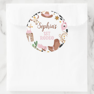 Sticker Rond Rustique rose premier rodéo 1er anniversaire