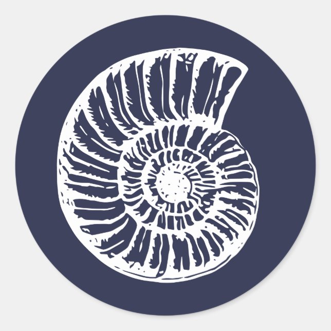 Sticker Rond Rustique Sea Snail Shell Blue Beach Mariage (Devant)