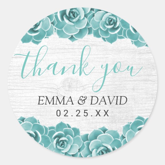 Sticker Rond Rustique Succulent Floral Élégant Merci de mariage (Devant)
