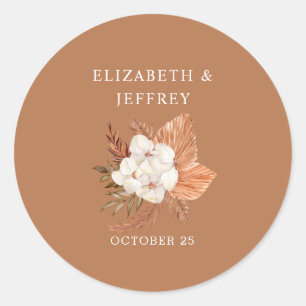 Sticker Rond Rustique Terracotta Boho Pampas Orchidées Mariage