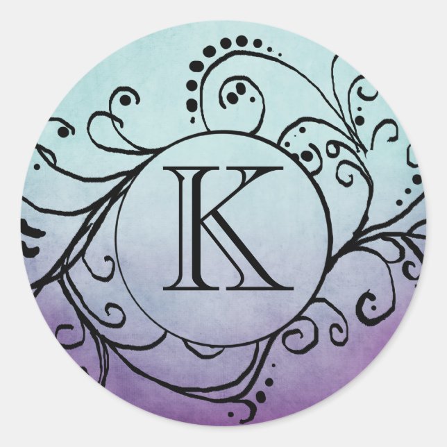 Sticker Rond Rustique Turquoise et violet de la floraison bohèm (Devant)