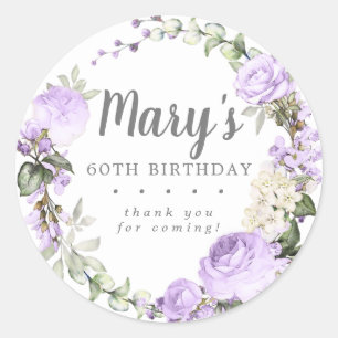 Sticker Rond Rustique violet floral 60e anniversaire Merci