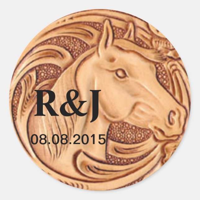 Sticker Rond rustique western country cuir cheval équestre (Devant)