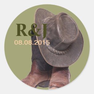 Sticker Rond rustique western country rodeo cowboy bottes