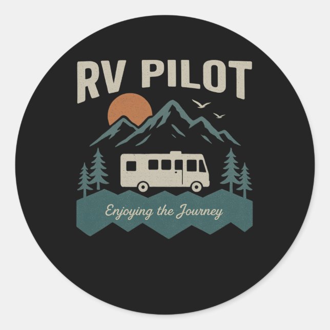 Sticker Rond Rv Pilot Camping Retro Motorhome Travel Vacation C (Devant)