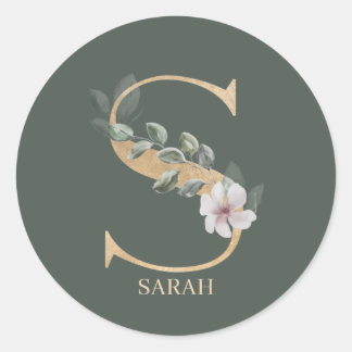 Sticker Rond S Monogramme Floral Personnalisé