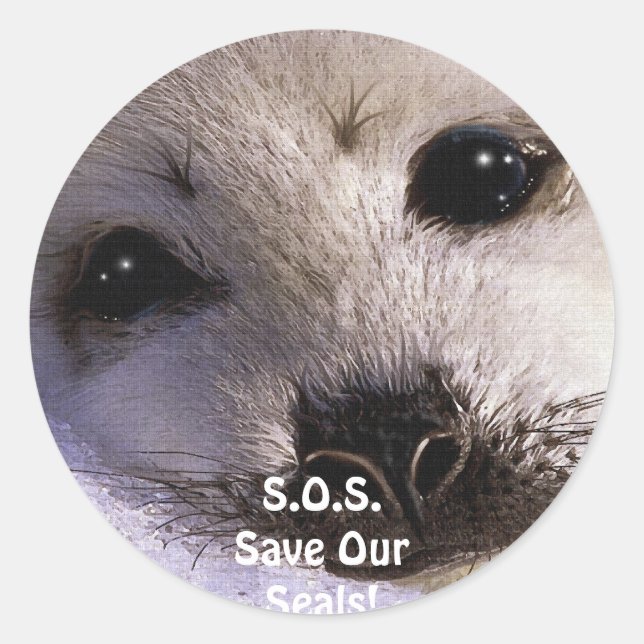 STICKER ROND S.O.S. SAUVEGARDEZ NOS PHOQUES À HARP (Devant)