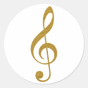 Sticker Rond sa note musicale à clé dorée