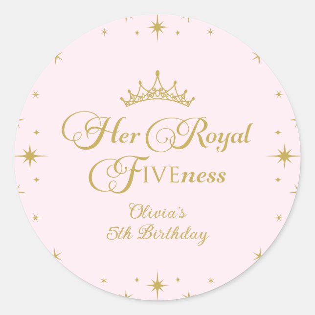 Sticker Rond Sa Royal Fiveness Gold Princess 5e anniversaire (Devant)