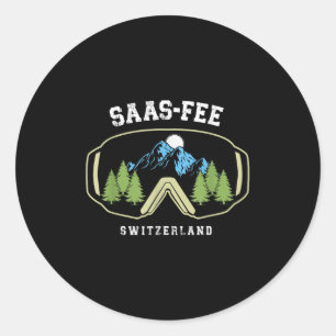 Sticker Rond Saas-fee Lunettes de Ski Station de Suisse Alpes S