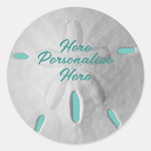 Sticker Rond Sable dollar océan plage été turquoise blanc