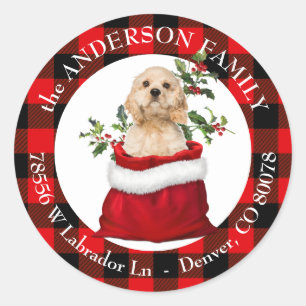 Sticker Rond Sac cadeau Cocker Spaniel Chien Chien Chien Plaid