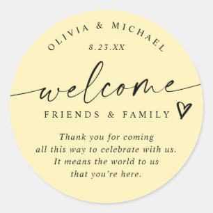 Sticker Rond Sac de bienvenue de mariage jaune beurre moderne