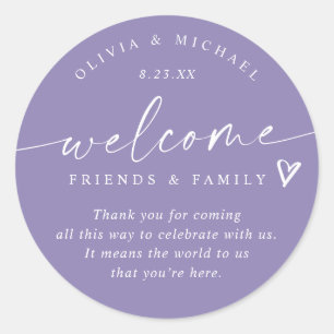 Sticker Rond Sac de bienvenue de mariage moderne lavande pour h