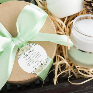 Sticker Rond Sac de bienvenue pour Mariage de fleurs blanc Mega