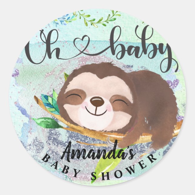 Sticker Rond Sac de faveur à paresse adorable (Devant)