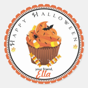 Sticker Rond Sac de goodie de cupcake d'Halloween préférez les 