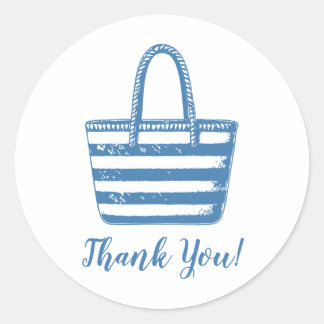 Sticker Rond Sac de plage bleu minimaliste Merci côtier