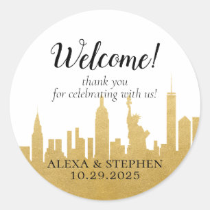 Sticker Rond Sac Mariage de bienvenue New York City NYC Skyline