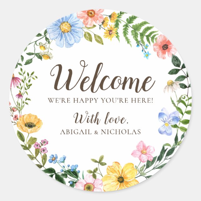 Sticker Rond Sachet d'autocollant de bienvenue de mariage à fle (Devant)