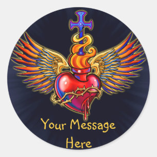 Sticker Rond Sacré Coeur Angel ailes Design