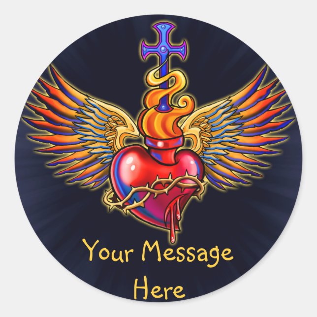 Sticker Rond Sacré Coeur Angel ailes Design (Devant)