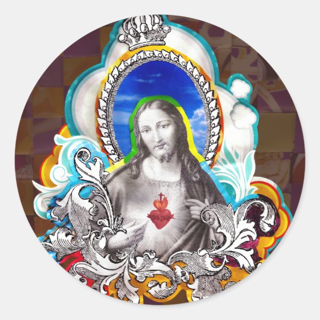 Sticker Rond Sacré Coeur de Jésus (Sacred Heart) (Devant)