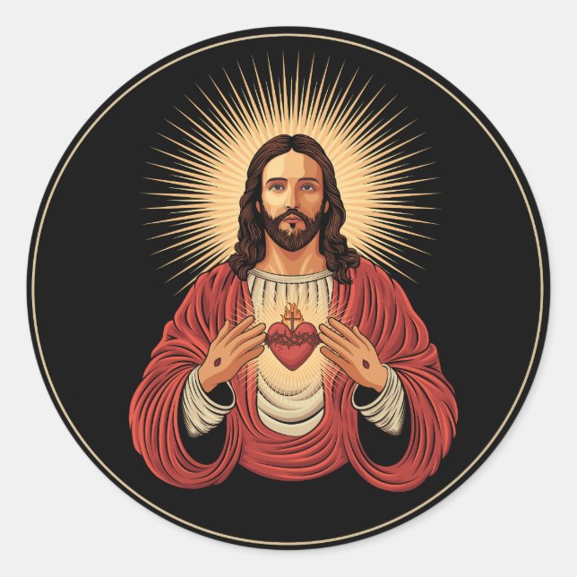 Sticker Rond Sacred heart of Jesus Christ. (Devant)
