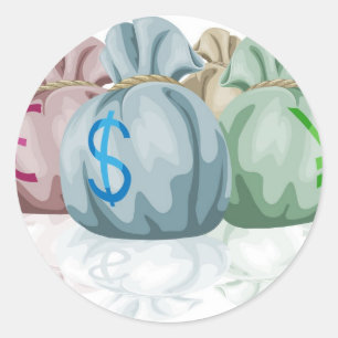 Sticker Rond Sacs à sac d'argent contenant des devises