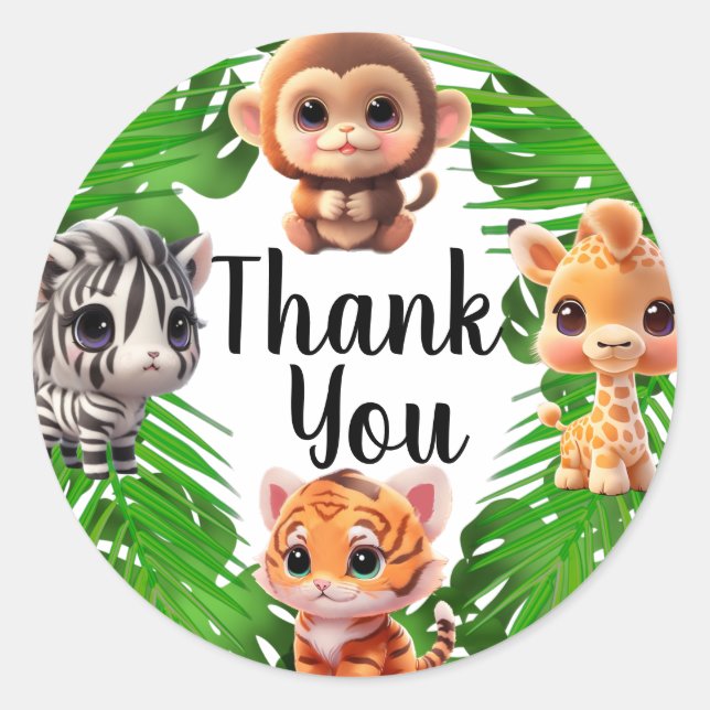 Sticker Rond Safari amis tigre girafe zèbre singe éléphant (Devant)