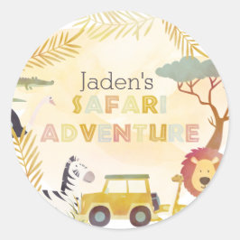 Sticker Rond Safari Animaux Aquarelle Anniversaire Cercle de fê