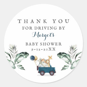 Sticker Rond Safari Animaux Conduite Par Baby shower Verdure Or