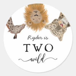 Sticker Rond Safari Animaux DEUX Anniversaires de enfants sauva