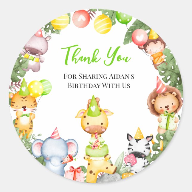 Sticker Rond Safari Animaux Enfants Merci (Devant)