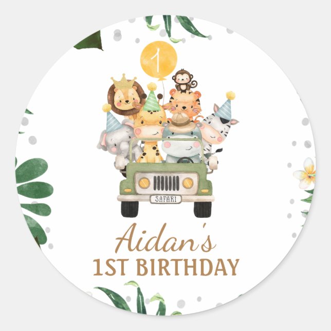 Sticker Rond Safari Animaux Fête d'anniversaire (Devant)