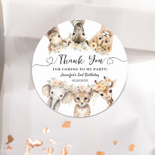 Sticker Rond Safari Animaux Fille 2e Anniversaire Classic Round