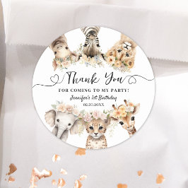 Sticker Rond Safari Animaux Fille Anniversaire Classic Round