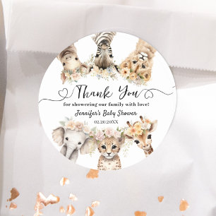 Sticker Rond Safari Animaux Fille Baby shower Classic Round
