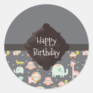 Sticker Rond Safari Animaux Motif Nursery Art Joyeux anniversai