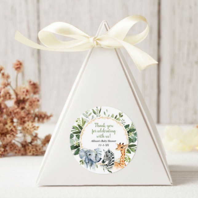 Sticker Rond Safari animaux verdure baby shower or (Créateur téléchargé)