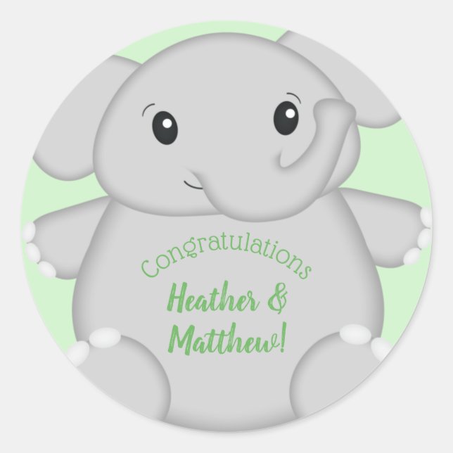 Sticker Rond Safari Baby shower éléphant (Devant)