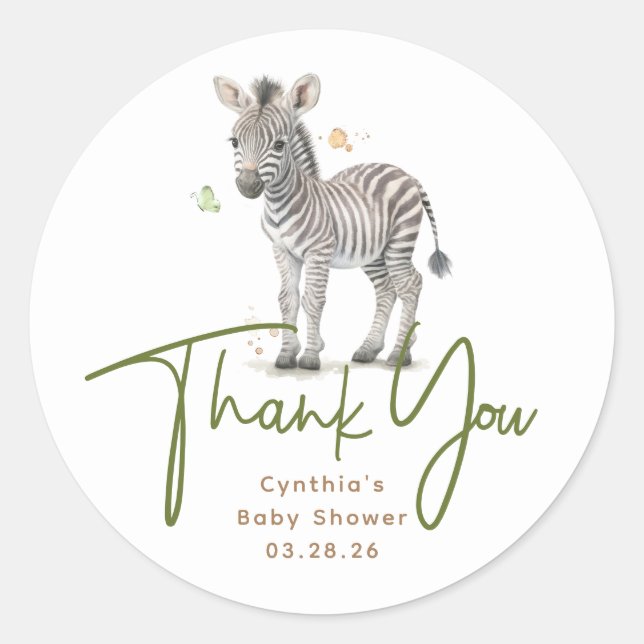 Sticker Rond Safari Bébé Animaux mignonette Zebra Merci (Devant)