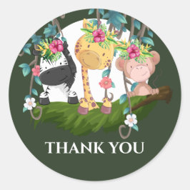Sticker Rond safari dans la jungle tropicale animaux tropicaux 
