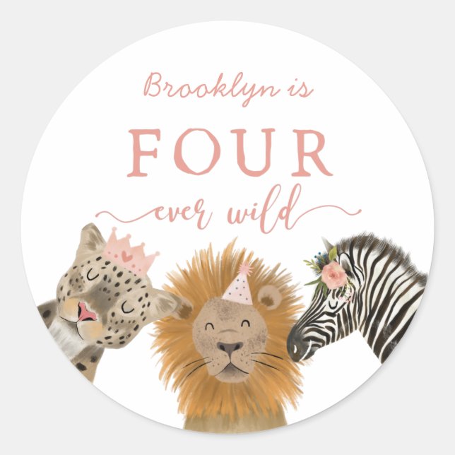 Sticker Rond Safari de quatre filles sauvages de 4e anniversair (Devant)