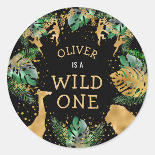 Sticker Rond Safari de Wild One Fête d'anniversaire 1ère année 